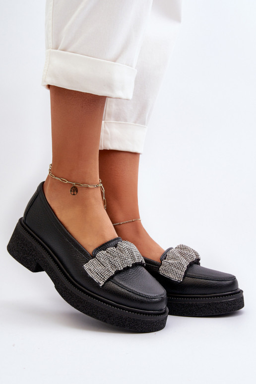 Zazoo 3419 Mokassins für Damen Haut Mit Zierband schZuarze Farbe