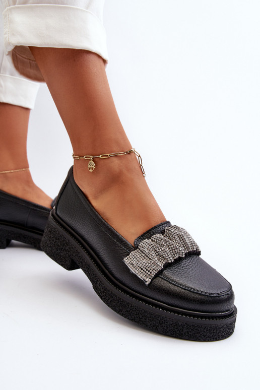 Zazoo 3419 Mokassins für Damen Haut Mit Zierband schZuarze Farbe