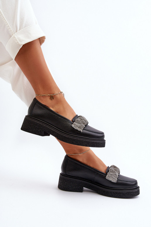 Zazoo 3419 Mokassins für Damen Haut Mit Zierband schZuarze Farbe