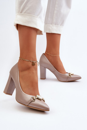 Zazoo 2453/OS Leder Schuhe mit Absatz und Herzen in Perlmutt
