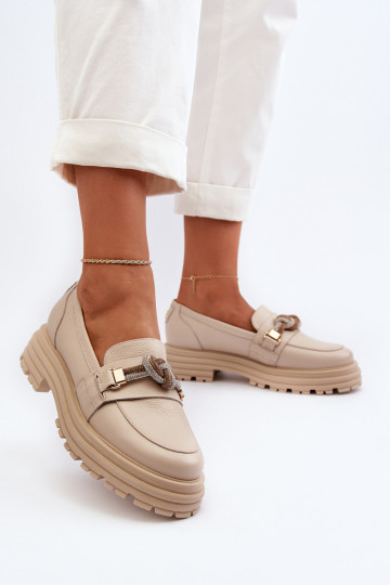 Leder Damenmokassins mit Ornamenten Laura Messi 2780 sandfarben