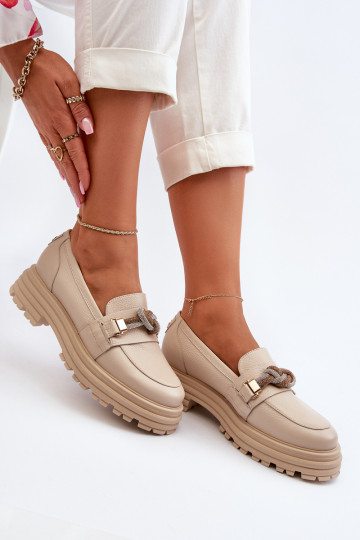 Leder Damenmokassins mit Ornamenten Laura Messi 2780 sandfarben 2