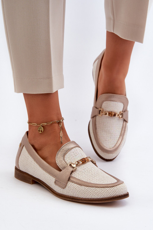 Haut Mokassins mit Ornamenten goldene Farbe Es mussciejka 06442-25 goldene Farbe