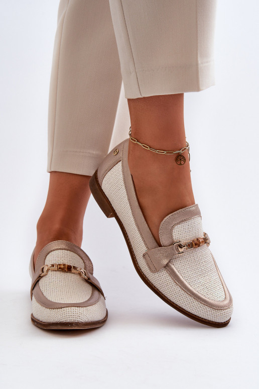 Haut Mokassins mit Ornamenten goldene Farbe Es mussciejka 06442-25 goldene Farbe