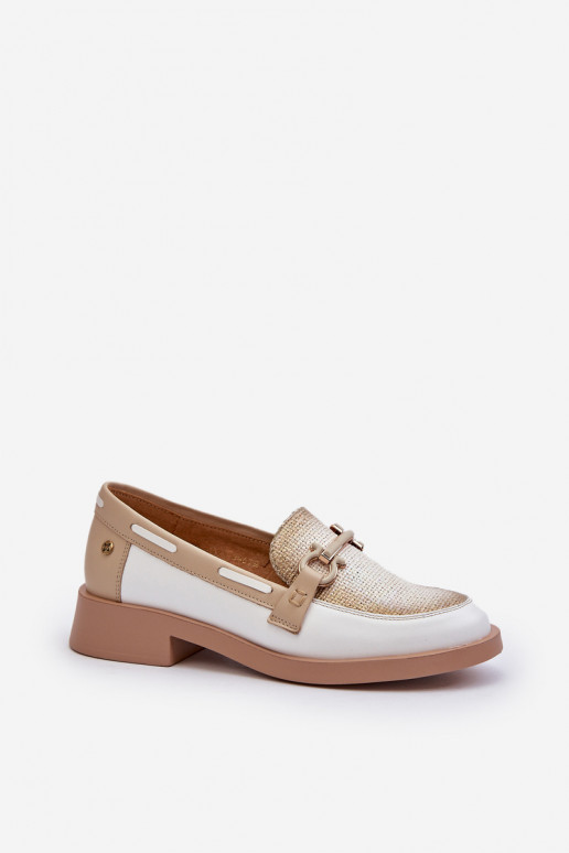 Haut Mokassins Schuhe Feminin Es mussciejka 06493-11 INeiß-Beige