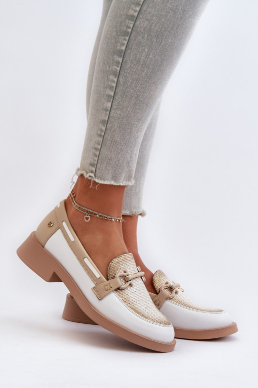 Haut Mokassins Schuhe Feminin Es mussciejka 06493-11 INeiß-Beige