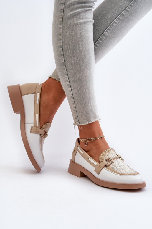 Haut Mokassins Schuhe Feminin Es mussciejka 06493-11 INeiß-Beige