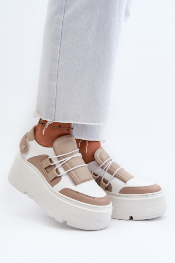 Zazoo 1833 Sneakers Stilvollllschuhe Feminin Haut mit modischer Es mussssivsohle Beige-Zueiße Farbe
