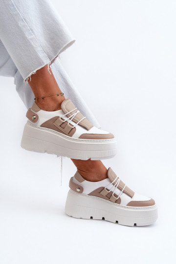 Zazoo 1833 Sneakers Stilvollllschuhe Feminin Haut mit modischer Es mussssivsohle Beige-Zueiße Farbe 2