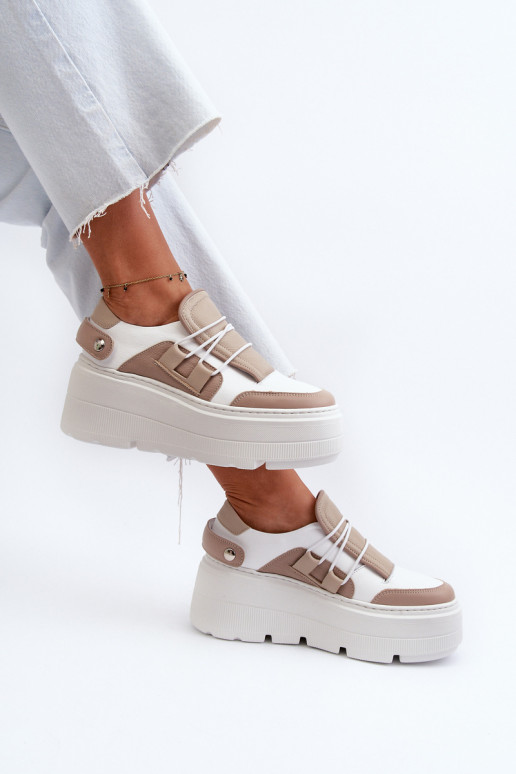 Zazoo 1833 Sneakers Stilvollllschuhe Feminin Haut mit modischer Es mussssivsohle Beige-Zueiße Farbe Zazoo 1833 Sneakers Stilvollllschuhe Feminin Haut mit modischer Es mussssivsohle Beige-Zueiße Farbe