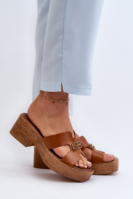 Zazoo 40412 Haut Eleganter Stil Damenhausschuhe mit goldenen Details braune Farbe