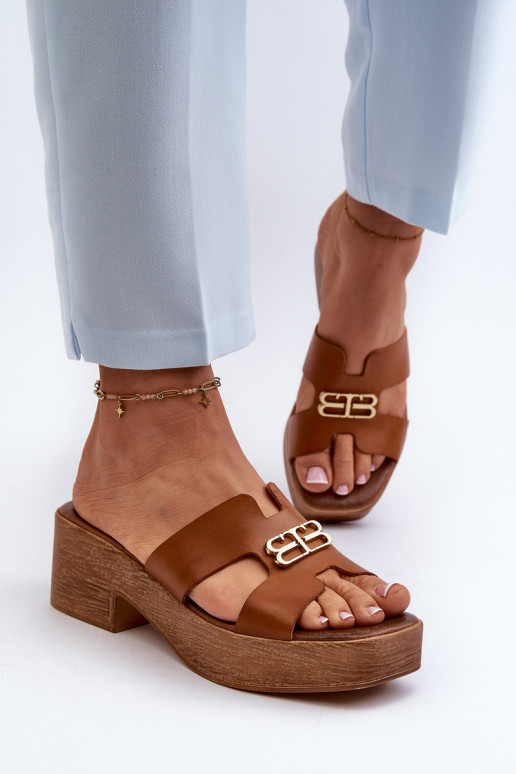 Zazoo 40412 Haut Eleganter Stil Damenhausschuhe mit goldenen Details braune Farbe