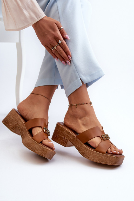 Zazoo 40412 Haut Eleganter Stil Damenhausschuhe mit goldenen Details braune Farbe