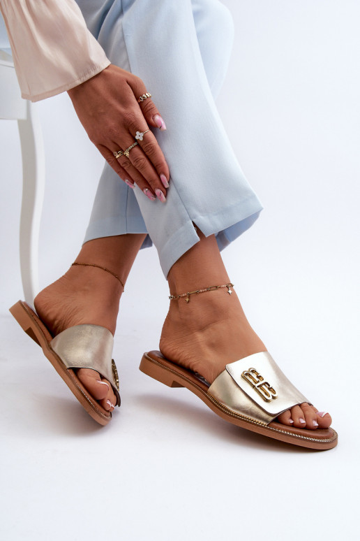 Zazoo 40384 Eleganter Stil Lederhausschuhe Feminin goldene Farbe