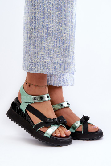 Damen Sandalen mit Schleifen D&A CR956 grün 2