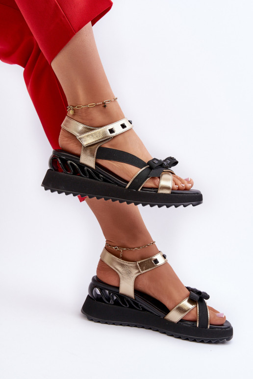 Damensandalen mit Bändern D&A CR956 goldene Farbe Damensandalen mit Bändern D&A CR956 goldene Farbe