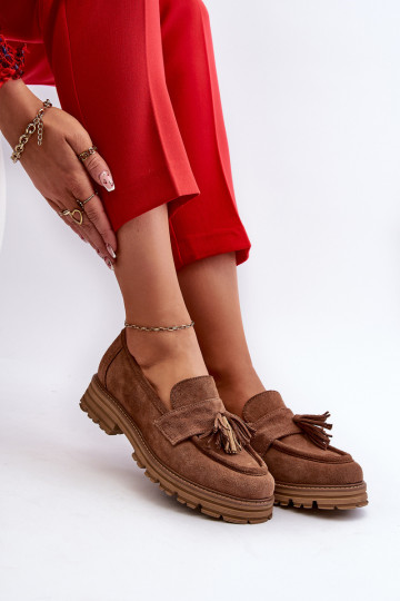 Zazoo 3469 Wildleder Damen Mokassins mit Fransen braun 2