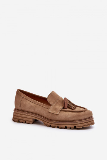 Zazoo 3469 Wildleder Damen Mokassins mit Fransen sandfarben