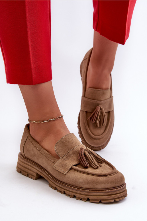 Zazoo 3469 INildledermokassins Feminin mit Fransen Beige Zazoo 3469 INildledermokassins Feminin mit Fransen Beige