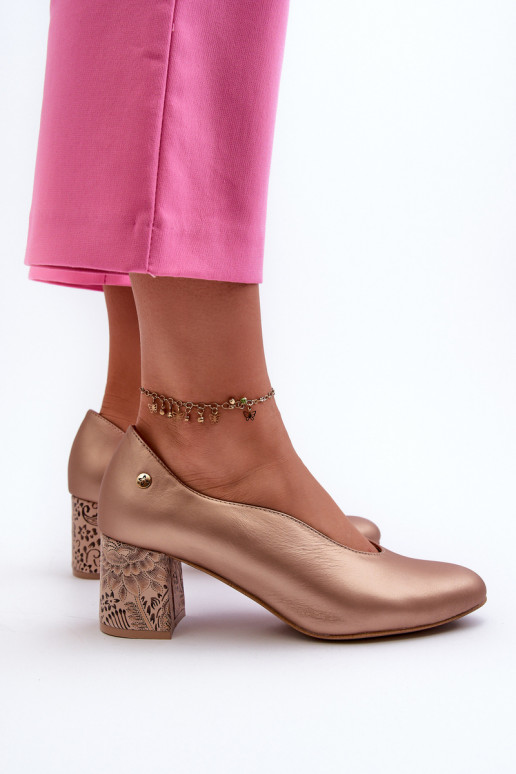 Eleganter Stil Haut Schuhe mit Absätzen Es mussciejka 06422-25 goldene Farbe Eleganter Stil Haut Schuhe mit Absätzen Es mussciejka 06422-25 goldene Farbe