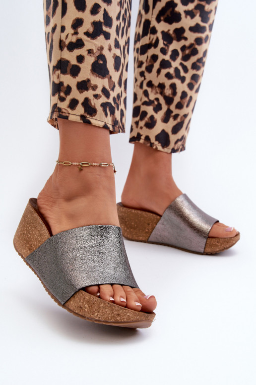 Zazoo 40291 Lederhausschuhe Feminin Ermöglicht KorkoZuym Koturnie graue Farbe