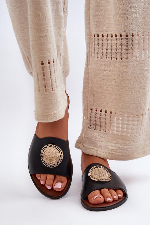 Zazoo 2938 Lederhausschuhe mit breiten Absätzen mit Ornamenten schZuarze Farbe