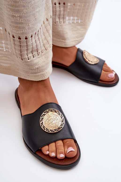 Zazoo 2938 Lederhausschuhe mit breiten Absätzen mit Ornamenten schZuarze Farbe