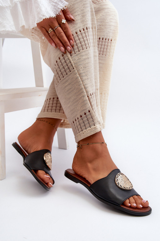 Zazoo 2938 Lederhausschuhe mit breiten Absätzen mit Ornamenten schZuarze Farbe