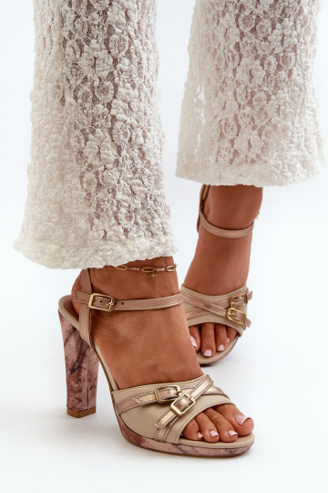 Leder Damen High Heels Sandalen Tai turiciejka 06564-22 in sand-gold