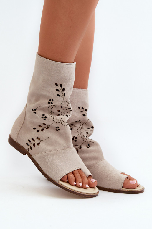 Zazoo 3437 Feminin INildledersandalen mit einem Stiefel Zum Schloss elfenbeinfarbe