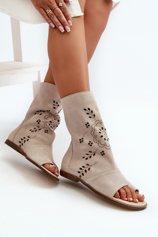 Zazoo 3437 Feminin INildledersandalen mit einem Stiefel Zum Schloss elfenbeinfarbe