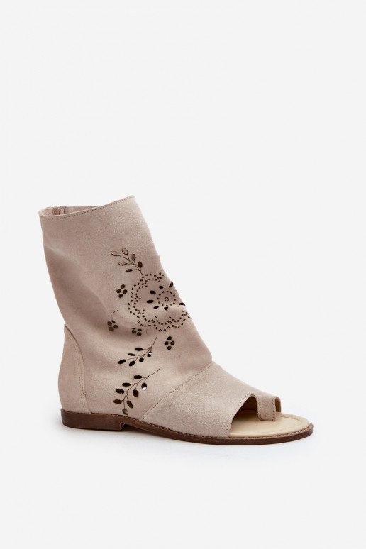 Zazoo 3437 Feminin INildledersandalen mit einem Stiefel Zum Schloss elfenbeinfarbe