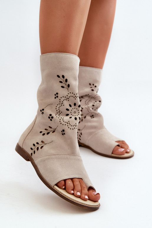 Zazoo 3437 Feminin INildledersandalen mit einem Stiefel Zum Schloss elfenbeinfarbe