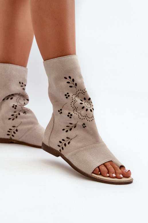 Zazoo 3437 Feminin INildledersandalen mit einem Stiefel Zum Schloss elfenbeinfarbe