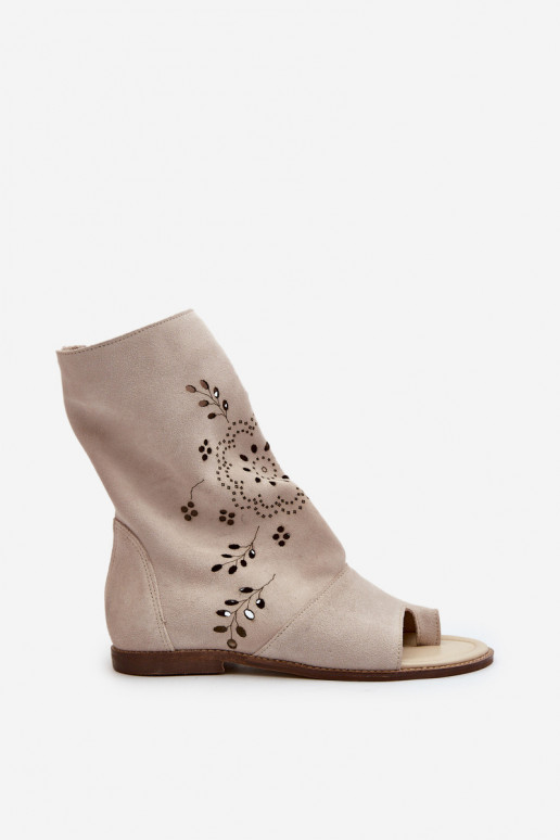 Zazoo 3437 Feminin INildledersandalen mit einem Stiefel Zum Schloss elfenbeinfarbe