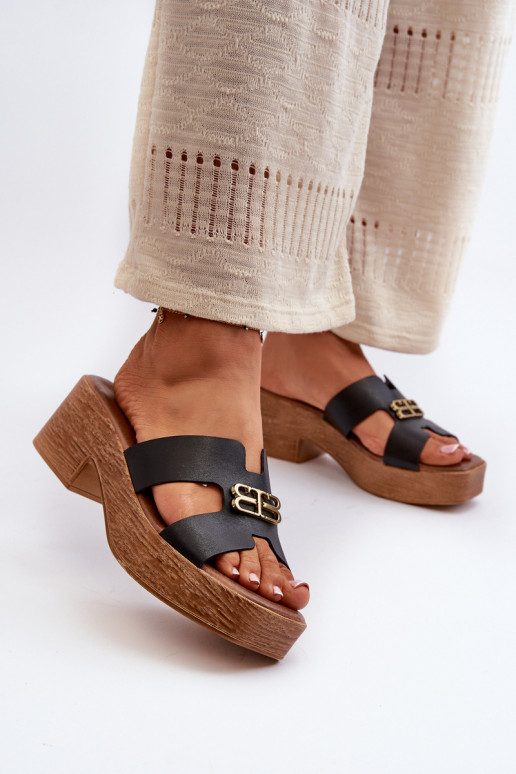 Zazoo 40412 Haut Eleganter Stil Damenhausschuhe mit goldenen Details schZuarze Farbe