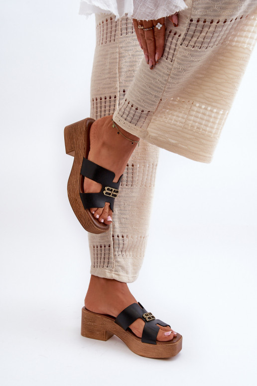 Zazoo 40412 Haut Eleganter Stil Damenhausschuhe mit goldenen Details schZuarze Farbe