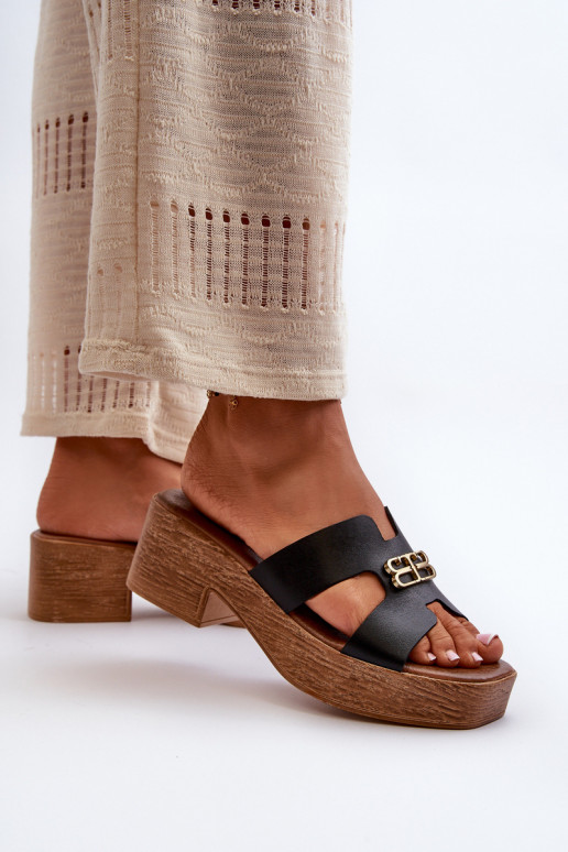 Zazoo 40412 Haut Eleganter Stil Damenhausschuhe mit goldenen Details schZuarze Farbe