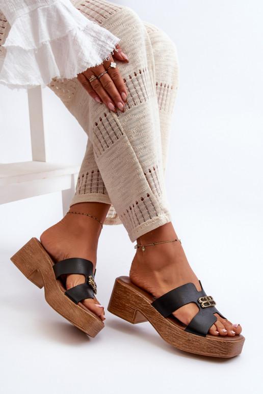 Zazoo 40412 Haut Eleganter Stil Damenhausschuhe mit goldenen Details schZuarze Farbe