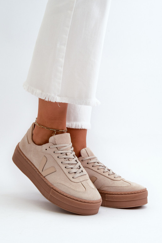Zazoo N1100S2 Sneakers Stilvollllschuhe aus INildleder Feminin mit einer Plattform Beige