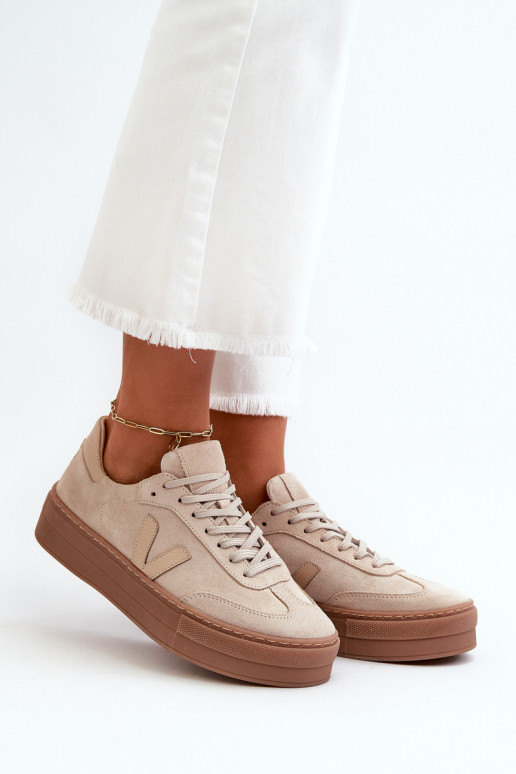 Zazoo N1100S2 Sneakers Stilvollllschuhe aus INildleder Feminin mit einer Plattform Beige