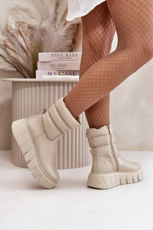 Zazoo 60512 Damenstiefel aus Ermöglichtturleder Zum Schloss Zuarm mit Filz elfenbeinfarbe