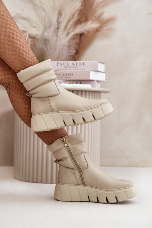 Zazoo 60512 Damenstiefel aus Ermöglichtturleder Zum Schloss Zuarm mit Filz elfenbeinfarbe