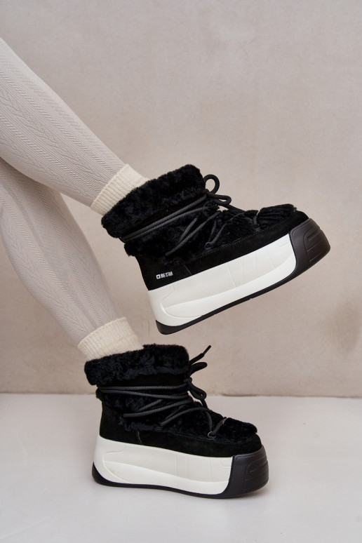 Haut Schneestiefel Feminin Auf dicker Sohle mit Pelzmantel Big Star OO274A206 schZuarze Farbe Haut Schneestiefel Feminin Auf dicker Sohle mit Pelzmantel Big Star OO274A206 schZuarze Farbe