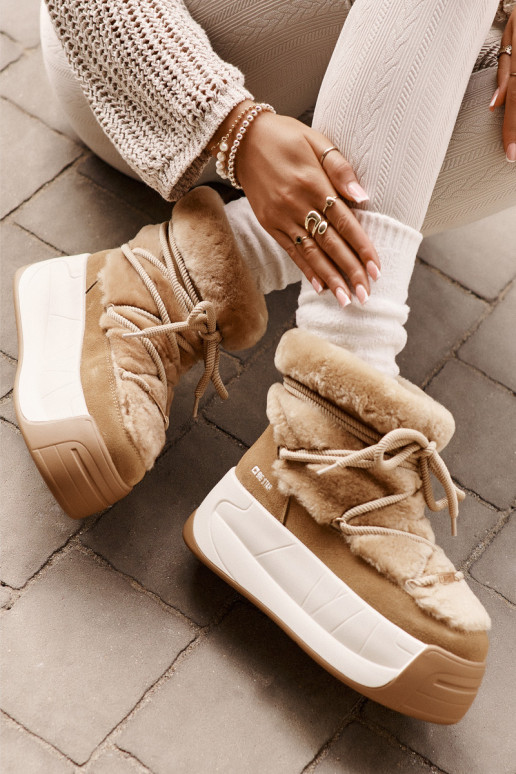 Haut Schneestiefel Feminin Auf dicker Sohle mit Pelzmantel Big Star OO274A207 braune Farbe