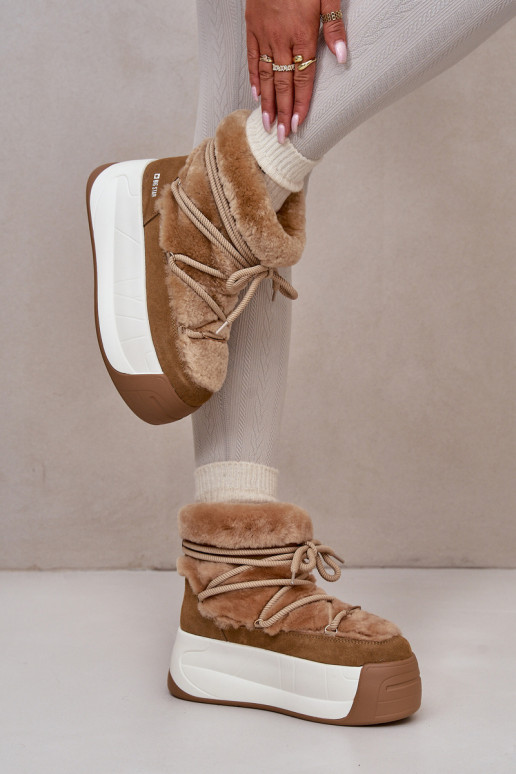 Haut Schneestiefel Feminin Auf dicker Sohle mit Pelzmantel Big Star OO274A207 braune Farbe