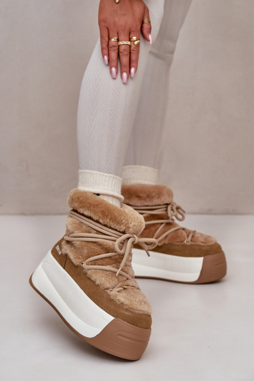 Haut Schneestiefel Feminin Auf dicker Sohle mit Pelzmantel Big Star OO274A207 braune Farbe