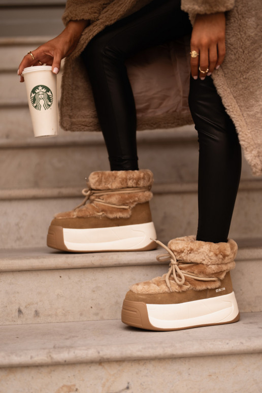 Haut Schneestiefel Feminin Auf dicker Sohle mit Pelzmantel Big Star OO274A207 braune Farbe