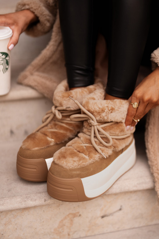 Haut Schneestiefel Feminin Auf dicker Sohle mit Pelzmantel Big Star OO274A207 braune Farbe