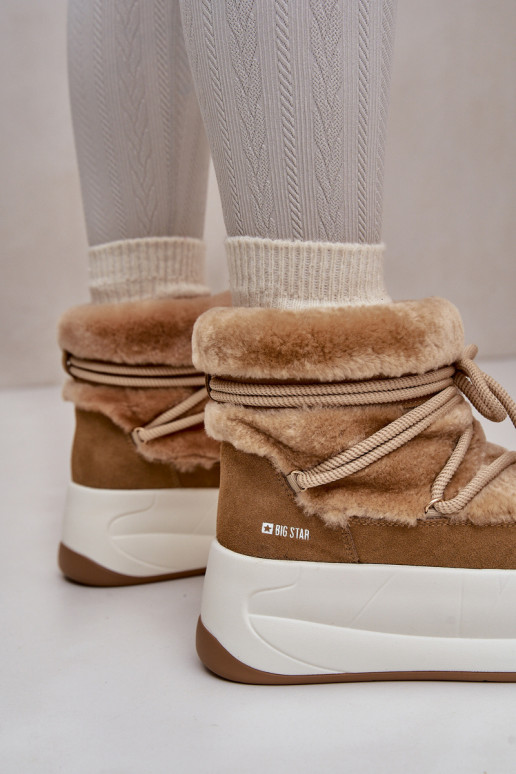 Haut Schneestiefel Feminin Auf dicker Sohle mit Pelzmantel Big Star OO274A207 braune Farbe